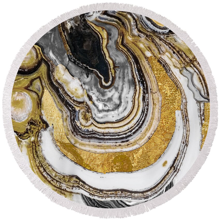 Geode Round Beach Towel featuring the painting Stone Prose by Mindy Sommers