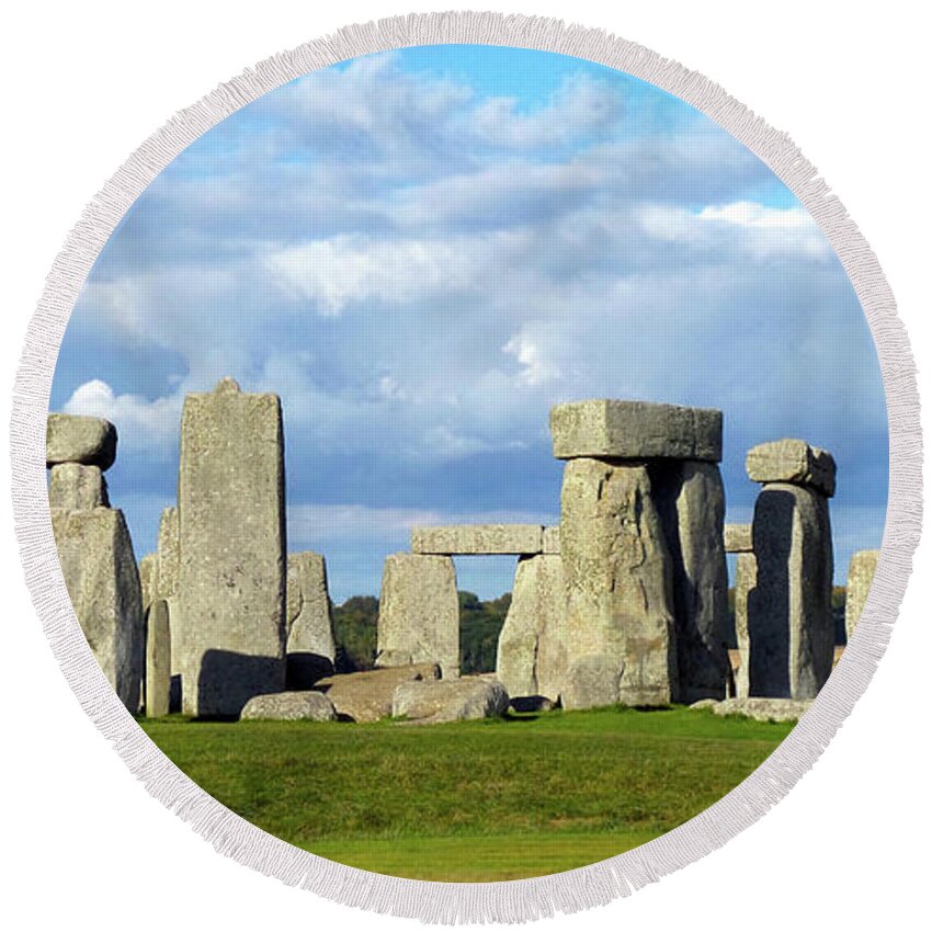 Photograph Round Beach Towel featuring the photograph Stonehenge 6 by Francesca Mackenney