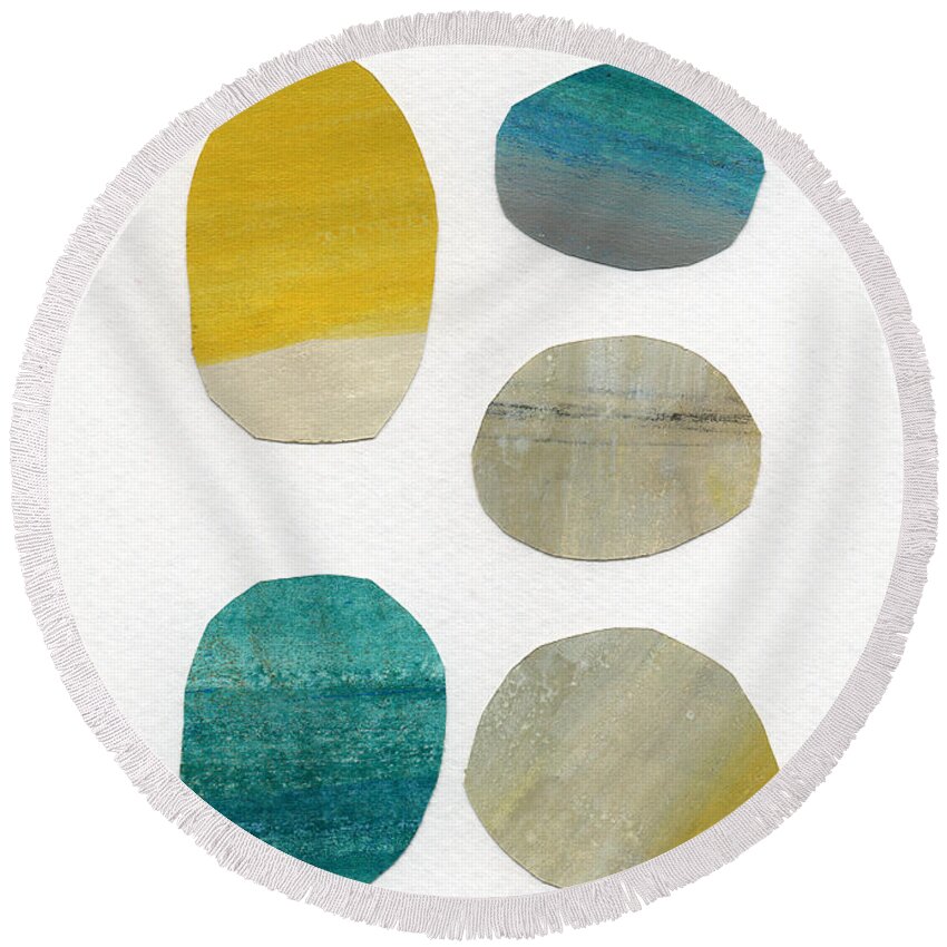 Abstract Art Round Beach Towel featuring the mixed media Stones- abstract art by Linda Woods