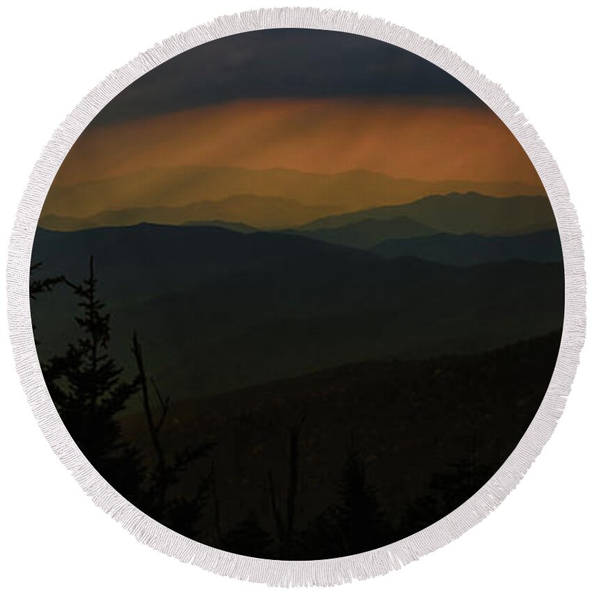 Storm Round Beach Towel featuring the photograph Storm Brewing In The Smokies by Randall Evans