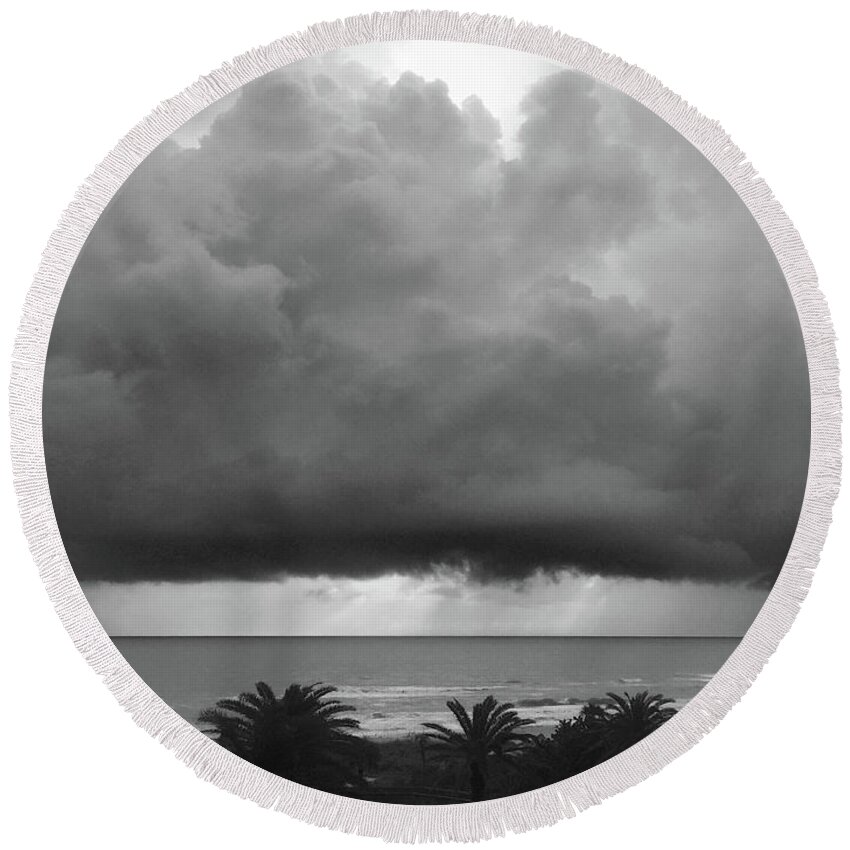 Black And White Round Beach Towel featuring the photograph Storm Brewing by Mariarosa Rockefeller