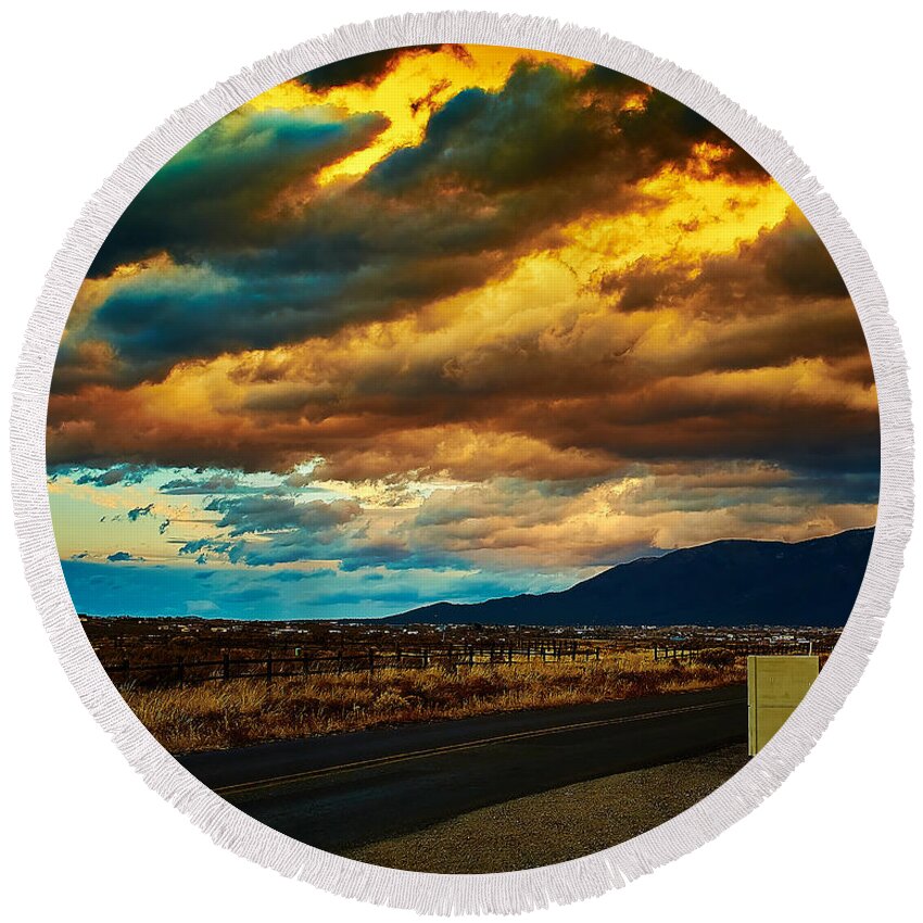 Landscape Round Beach Towel featuring the photograph Storm Clouds by Charles Muhle