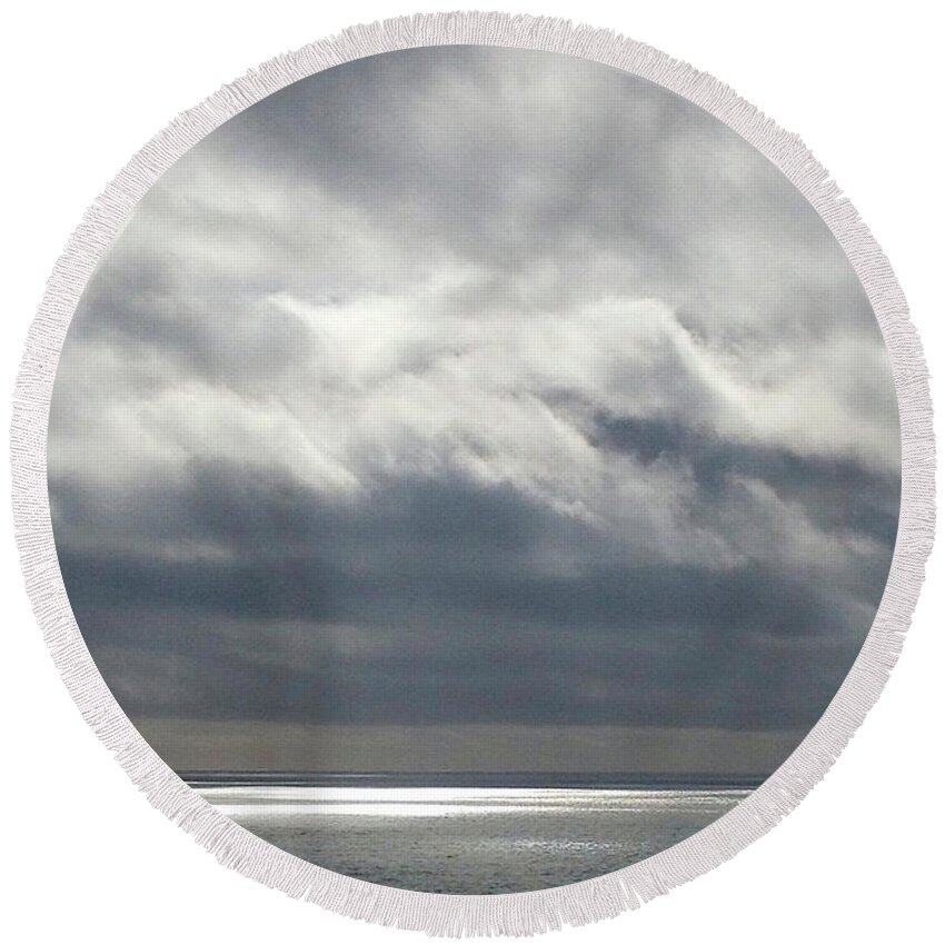 Ocean Round Beach Towel featuring the photograph Storm Clouds on the Horizon by Joyce Creswell