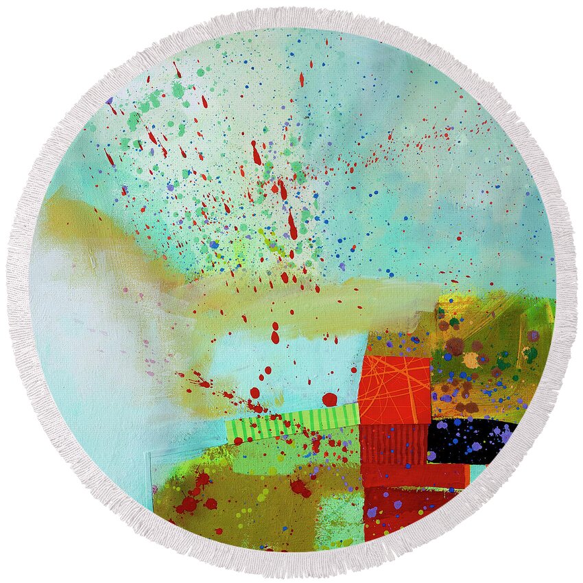Abstract Art Round Beach Towel featuring the painting Storm Surge #4 by Jane Davies