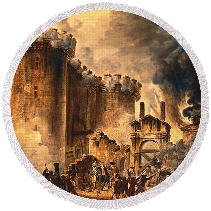 Storming Of The Bastille Round Beach Towel featuring the painting Storming of the Bastille by Jean-Pierre Houel