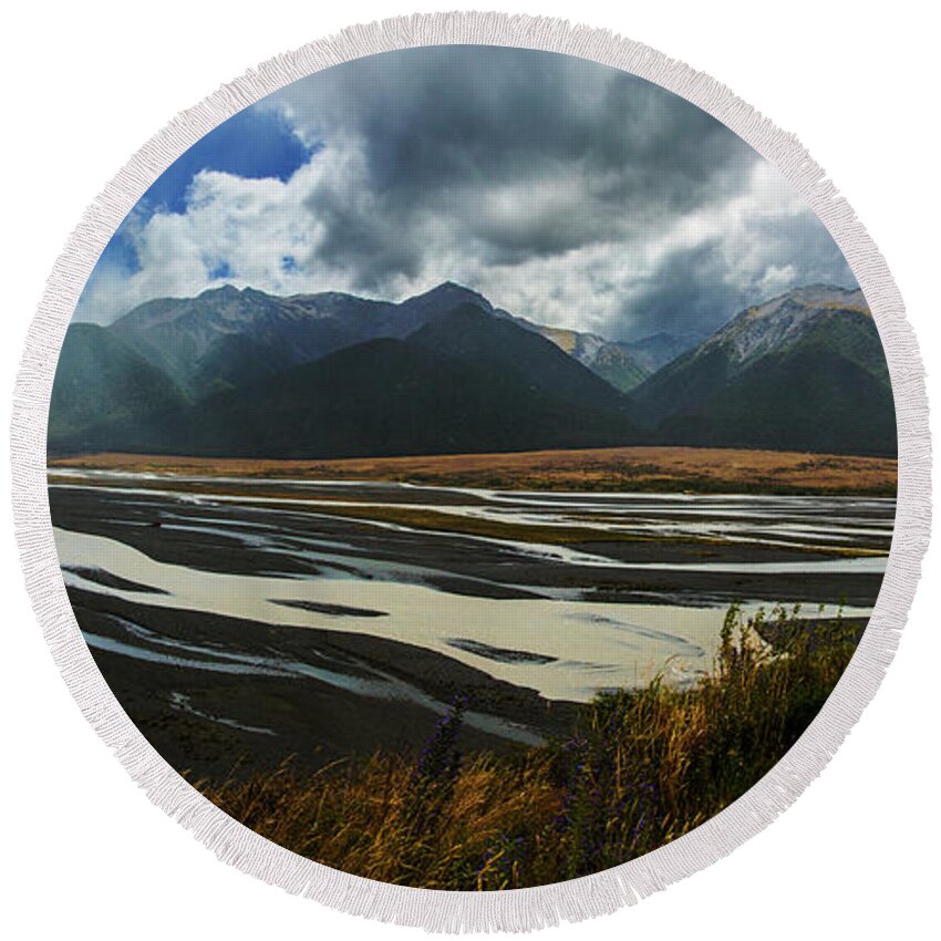 Stormy Round Beach Towel featuring the photograph Stormy Arthurs Pass by Sheila Smart Fine Art Photography