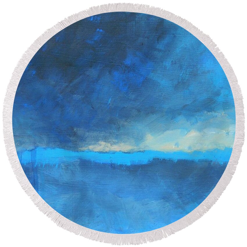 Blue Round Beach Towel featuring the painting Stormy by Kate Marion Lapierre
