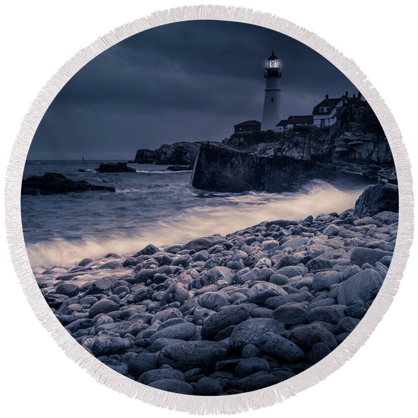 Storm Round Beach Towel featuring the photograph Stormy Lighthouse 2 by Doug Camara