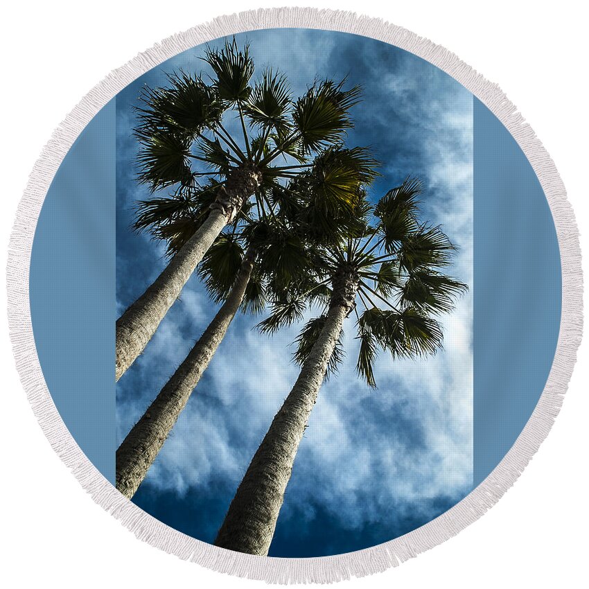 Palm Round Beach Towel featuring the photograph Stormy Palms 1 by David Smith