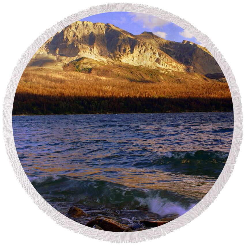 Glacier National Park Round Beach Towel featuring the photograph Stormy St Marys by Marty Koch