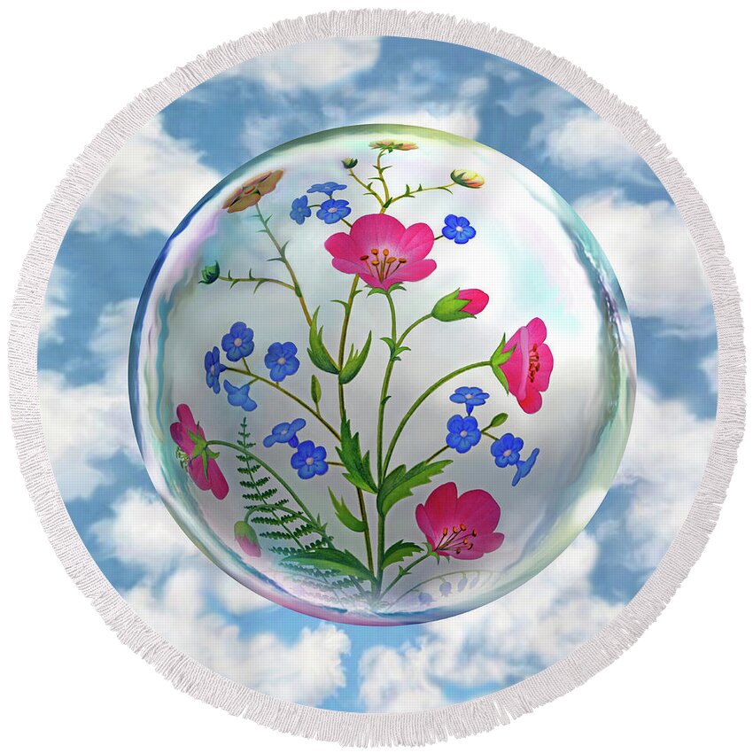  Flower Globe Round Beach Towel featuring the digital art Storybook Ending by Robin Moline