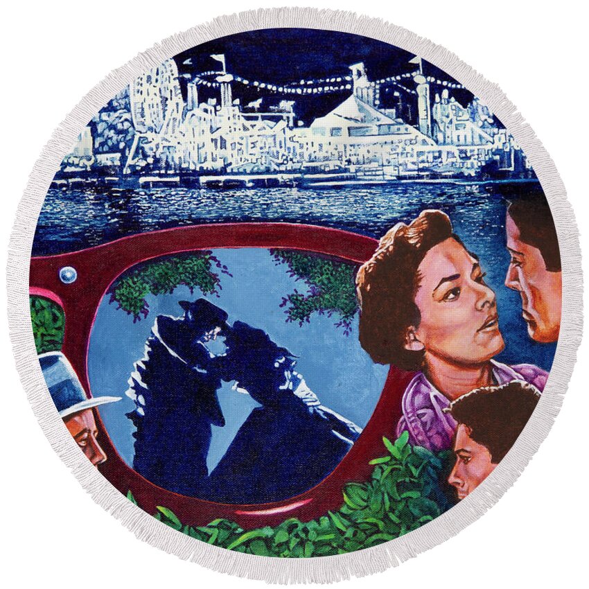 Farley Granger Round Beach Towel featuring the painting Strangers by Michael Frank