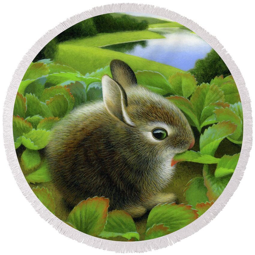 Bunny Round Beach Towel featuring the painting Strawberry by Chris Miles