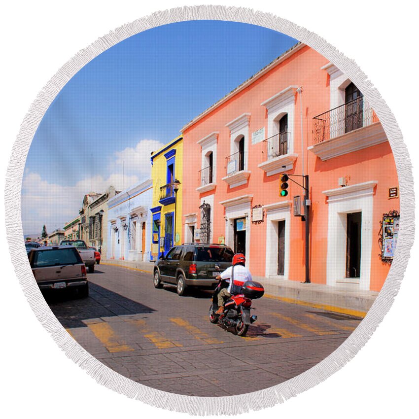 Scenic Round Beach Towel featuring the photograph Streets of Oaxaca Mexico 6 by Lee Santa