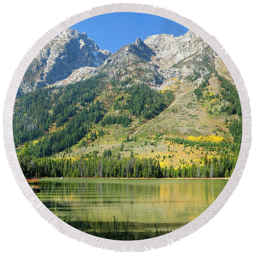 String Lake Round Beach Towel featuring the photograph String Lake by Greg Norrell