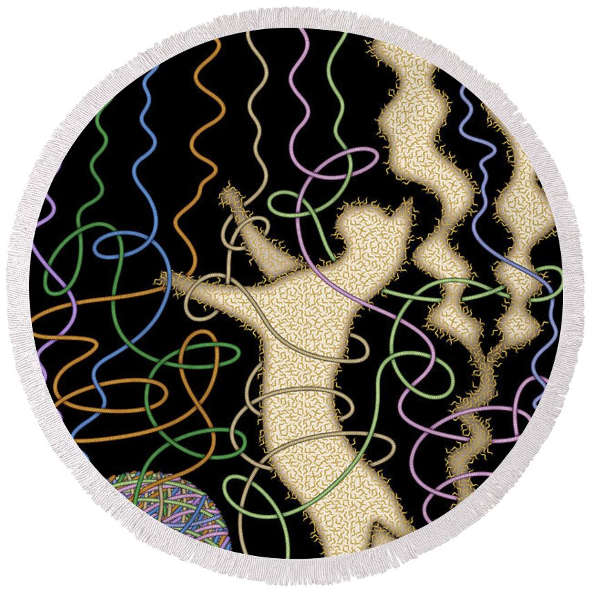 Enlightened Animals Round Beach Towel featuring the digital art String Theory by Becky Titus