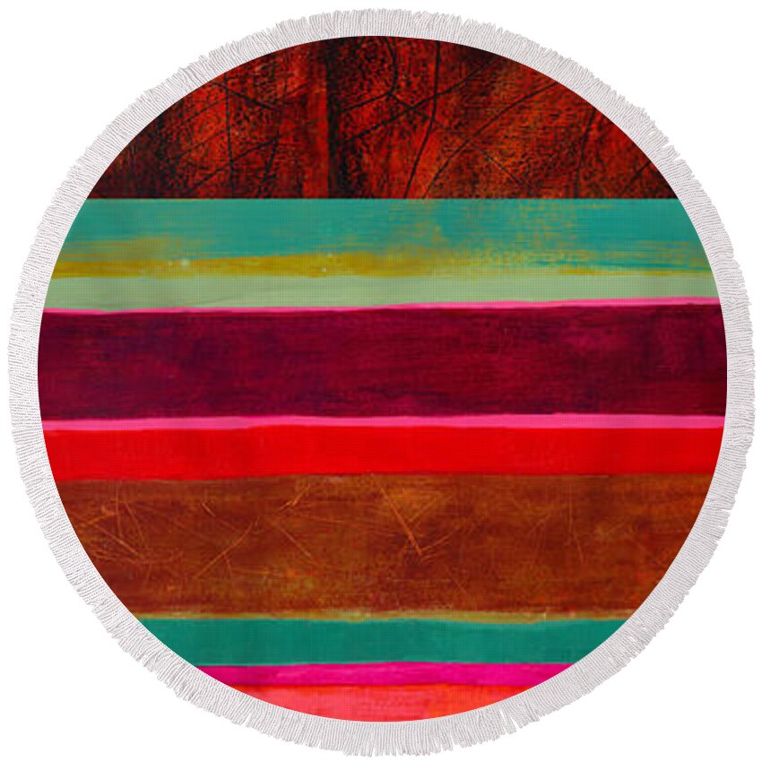 Abstract Art Round Beach Towel featuring the painting Stripe Assemblage 1 by Jane Davies