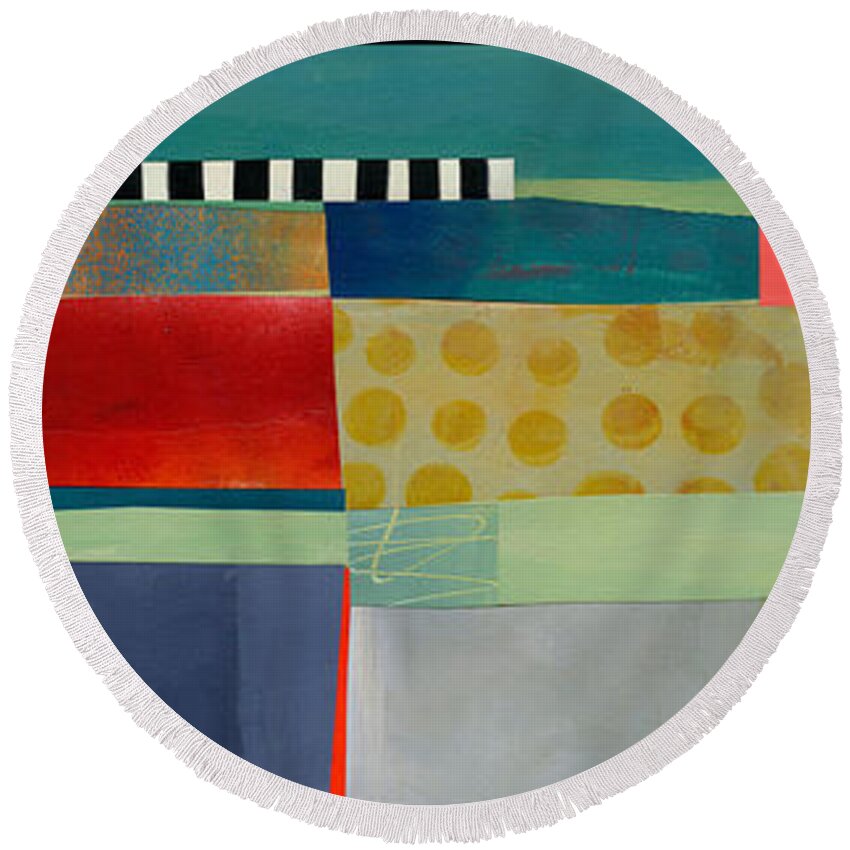 Abstract Art Round Beach Towel featuring the painting Stripe Assemblage 2 by Jane Davies