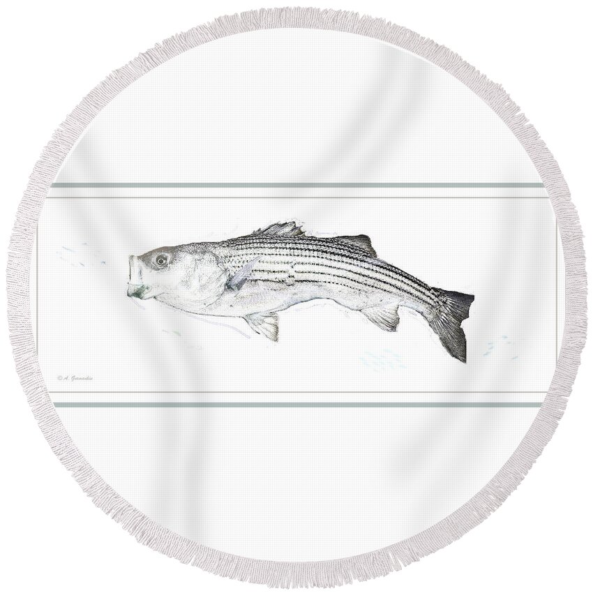 Fish Round Beach Towel featuring the digital art Striped Bass by A Macarthur Gurmankin