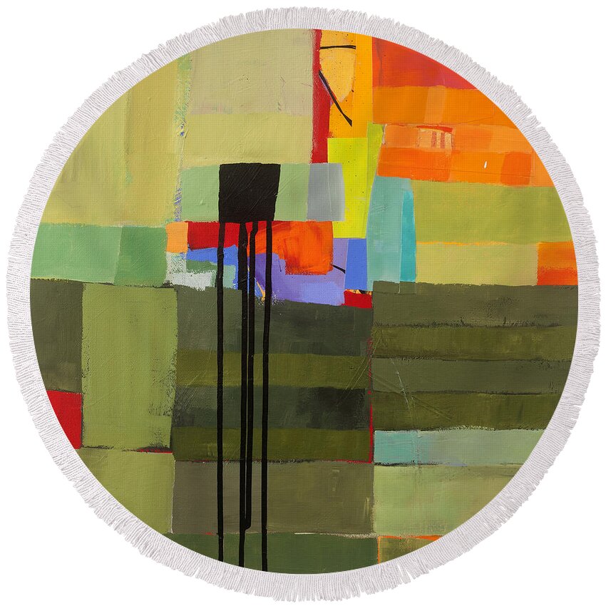 Abstract Art Round Beach Towel featuring the painting Stripes and Dips 1 by Jane Davies