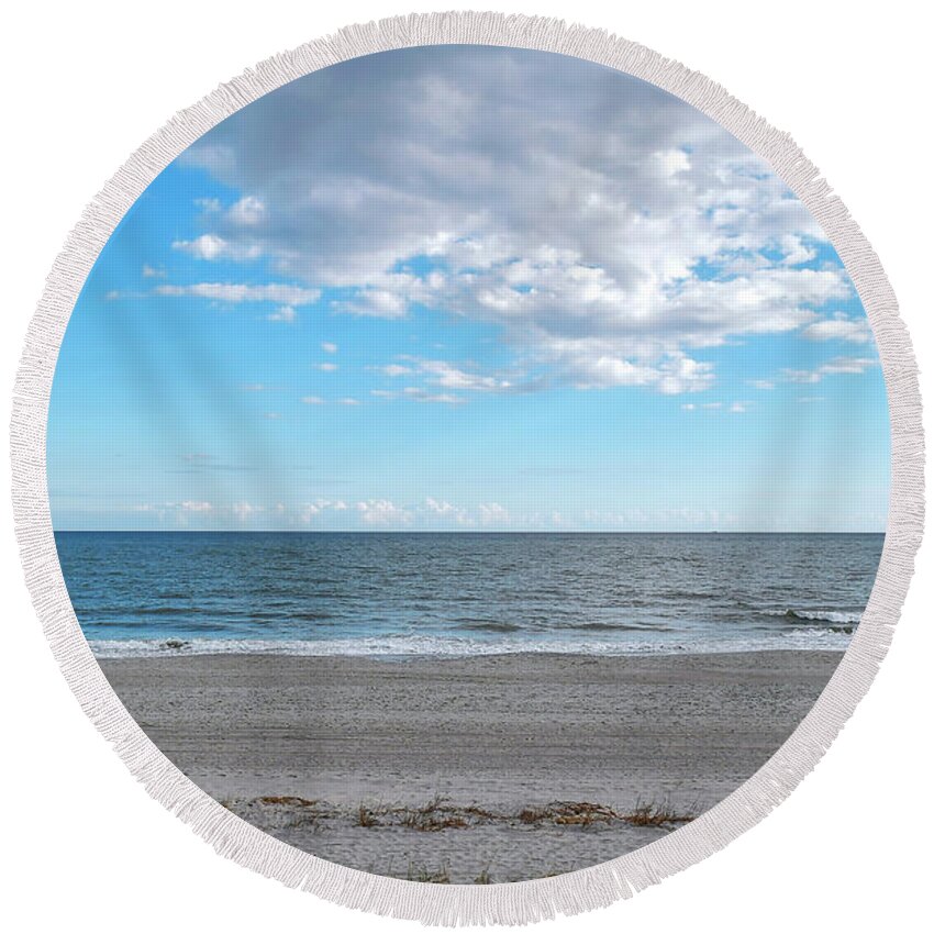 Scenic Round Beach Towel featuring the photograph Stroll Along Myrtle Beach by Kathy Baccari