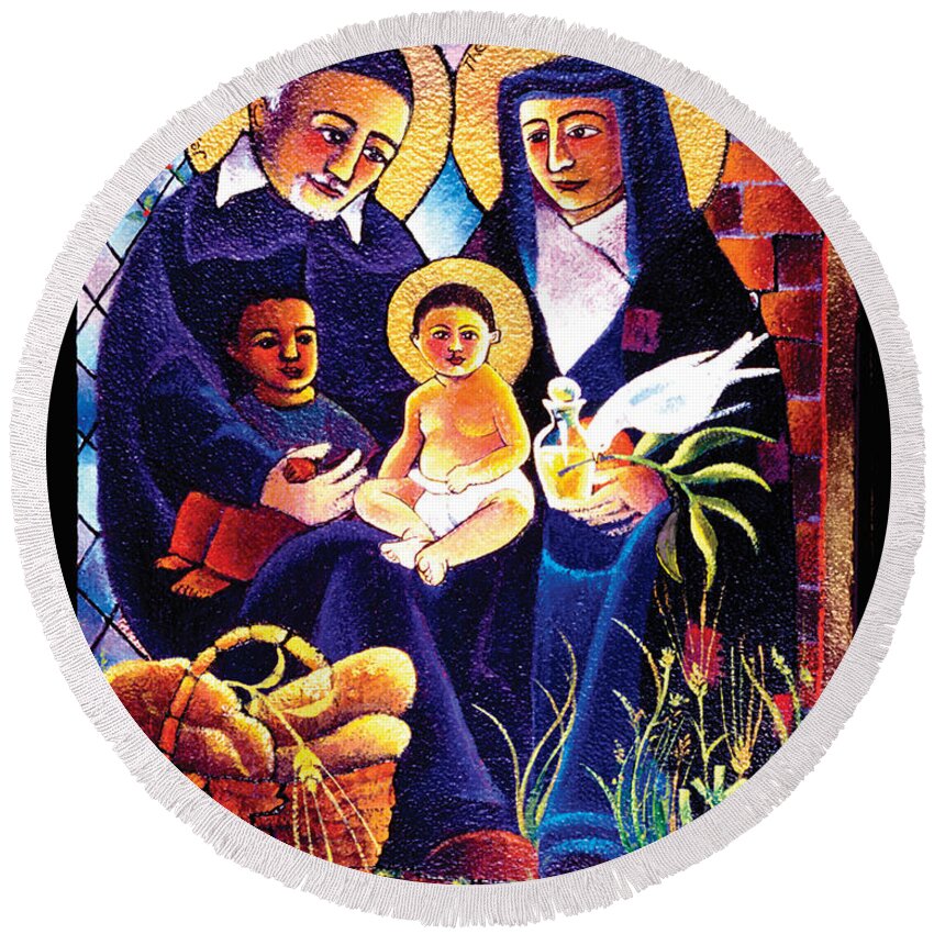 Sts. Vincent And Louise Round Beach Towel featuring the painting Sts. Vincent and Louise - MMSVL by Br Mickey McGrath OSFS