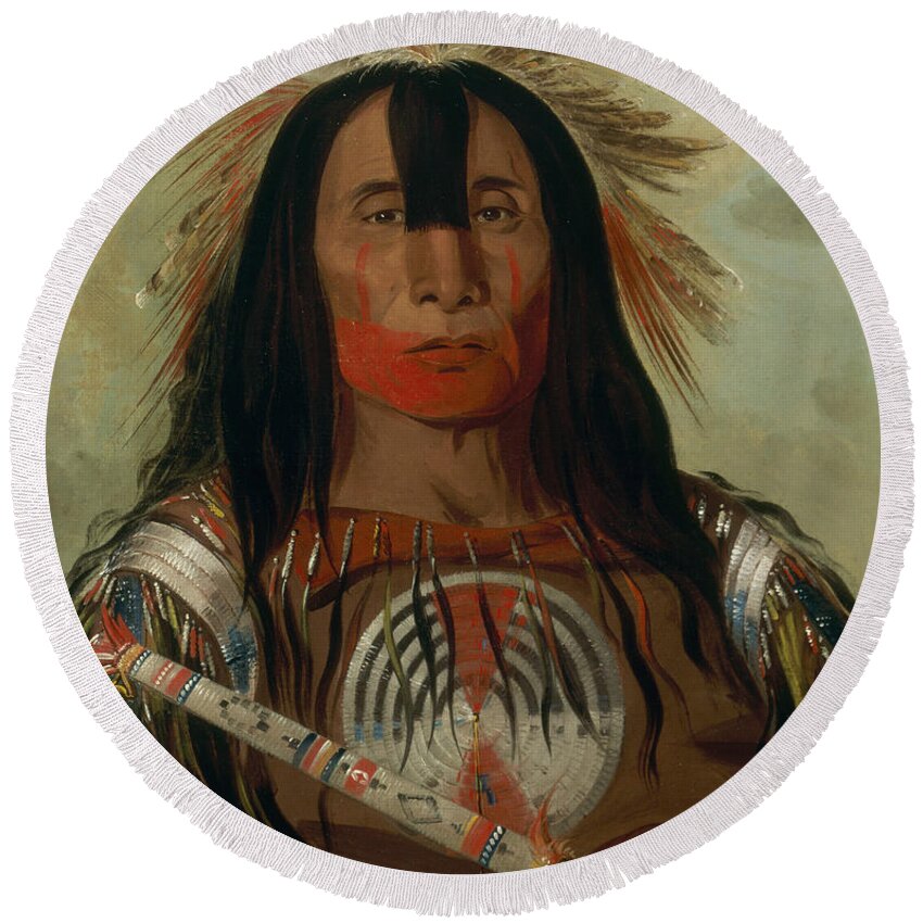 George Catlin Round Beach Towel featuring the painting Stu-mick-o-sucks, Buffalo Bull's Back Fat, Head Chief by George Catlin