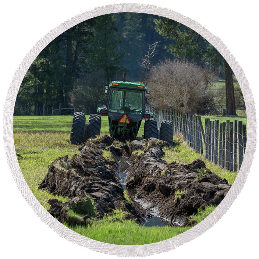 5d Round Beach Towel featuring the photograph Stuck in the Muck Agriculture Art by Kaylyn Franks by Kaylyn Franks