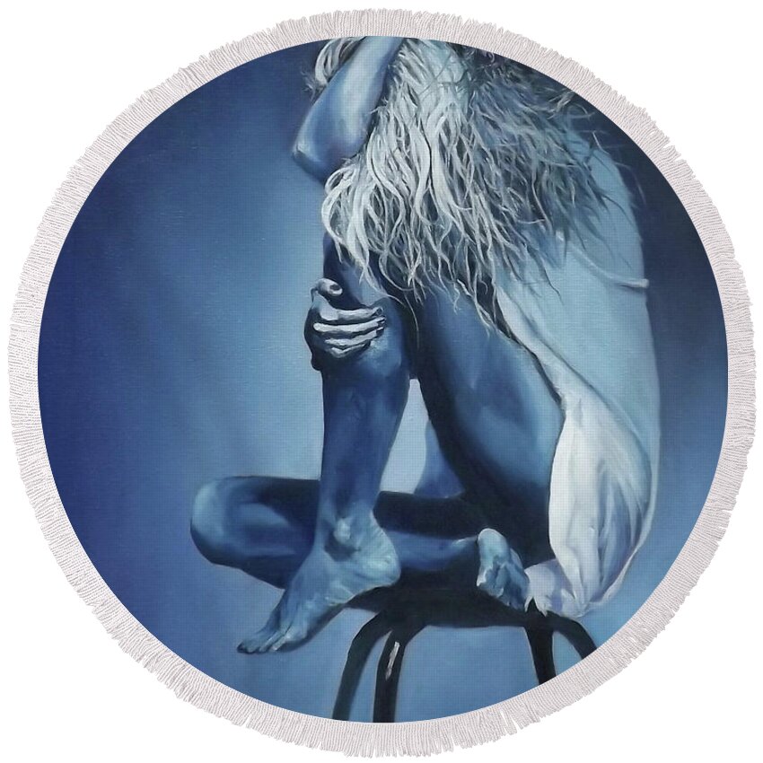 Figurative Round Beach Towel featuring the painting Study In Blue by Barry BLAKE