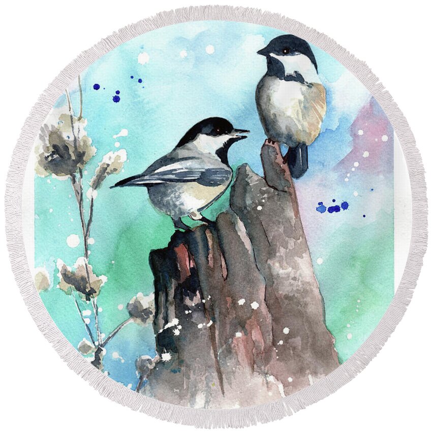 Bird Round Beach Towel featuring the painting Stump by Sean Parnell