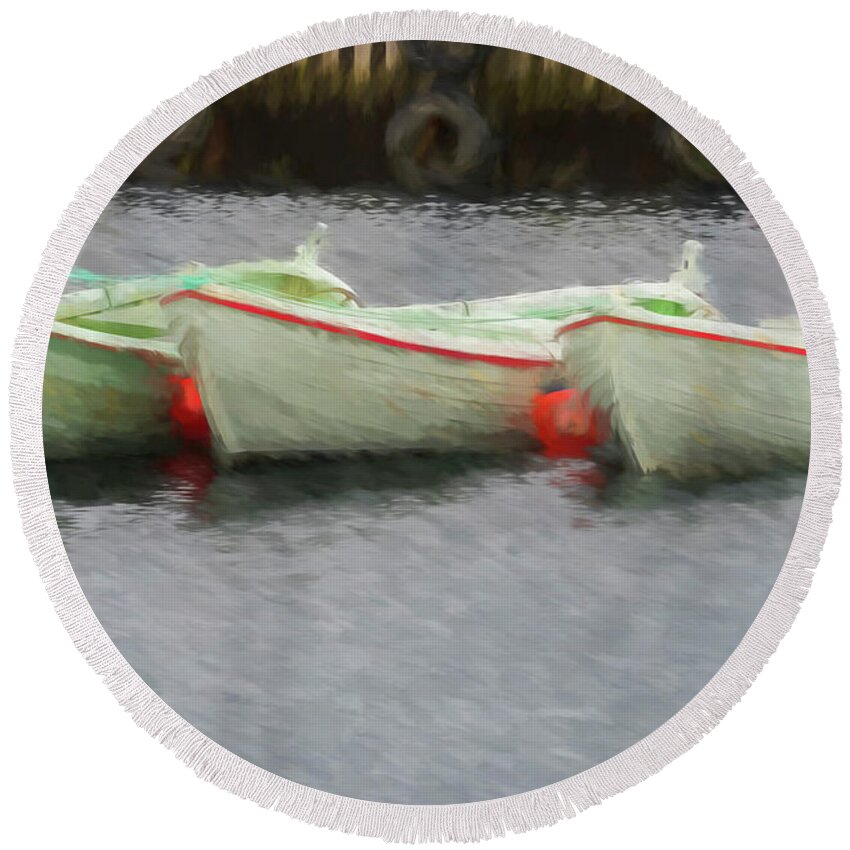 Iceland Round Beach Towel featuring the photograph Stykkisholmur Rowboats by Tom Singleton