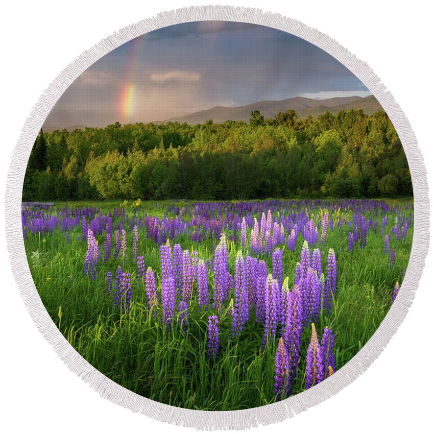 Sugar Hill Round Beach Towel featuring the photograph Sugar Hill Lupines by Bill Wakeley