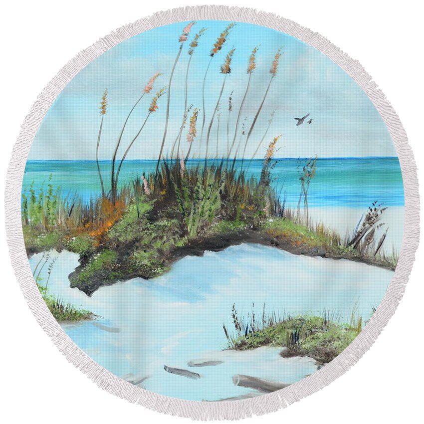 Sugar White Beach Round Beach Towel featuring the painting Sugar White Beach by Lloyd Dobson
