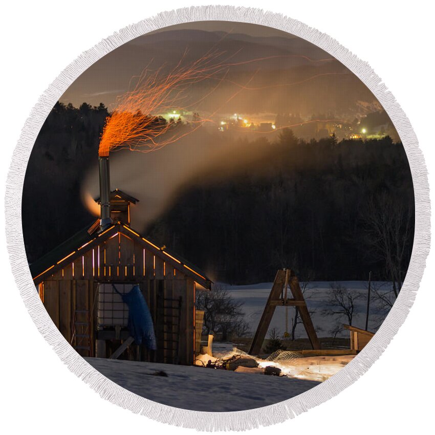 Vermont Round Beach Towel featuring the photograph Sugaring View by Tim Kirchoff