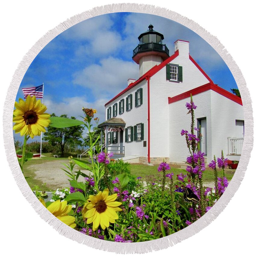 East Point Lighthouse Round Beach Towel featuring the photograph Summer at East Point Light by Nancy Patterson