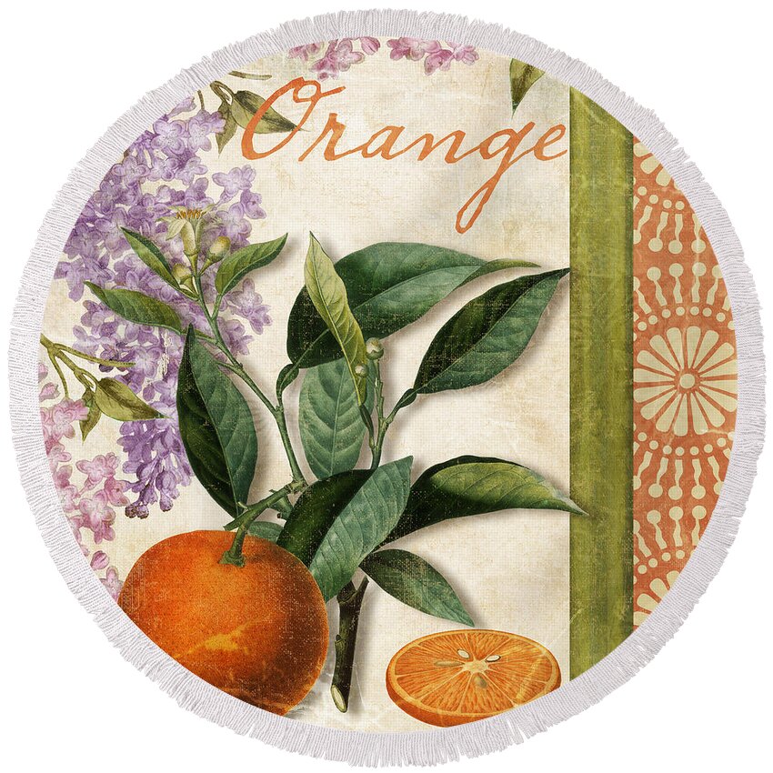 Citrus Round Beach Towel featuring the painting Summer Citrus Orange by Mindy Sommers