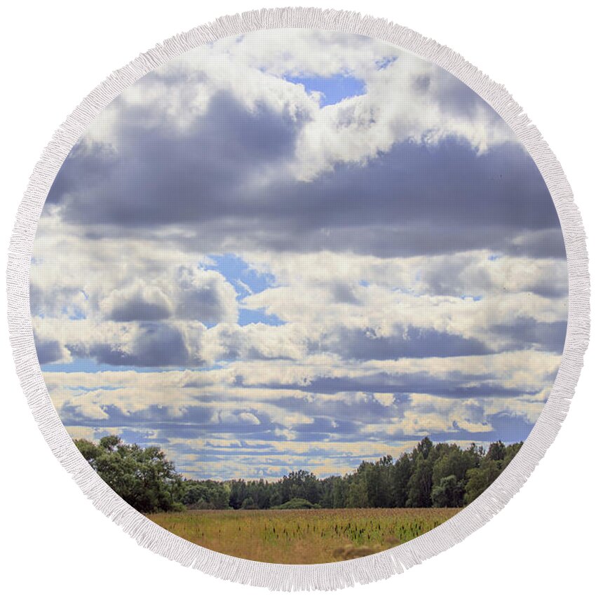 Cloud Round Beach Towel featuring the photograph Summer clouds. by Leif Sohlman