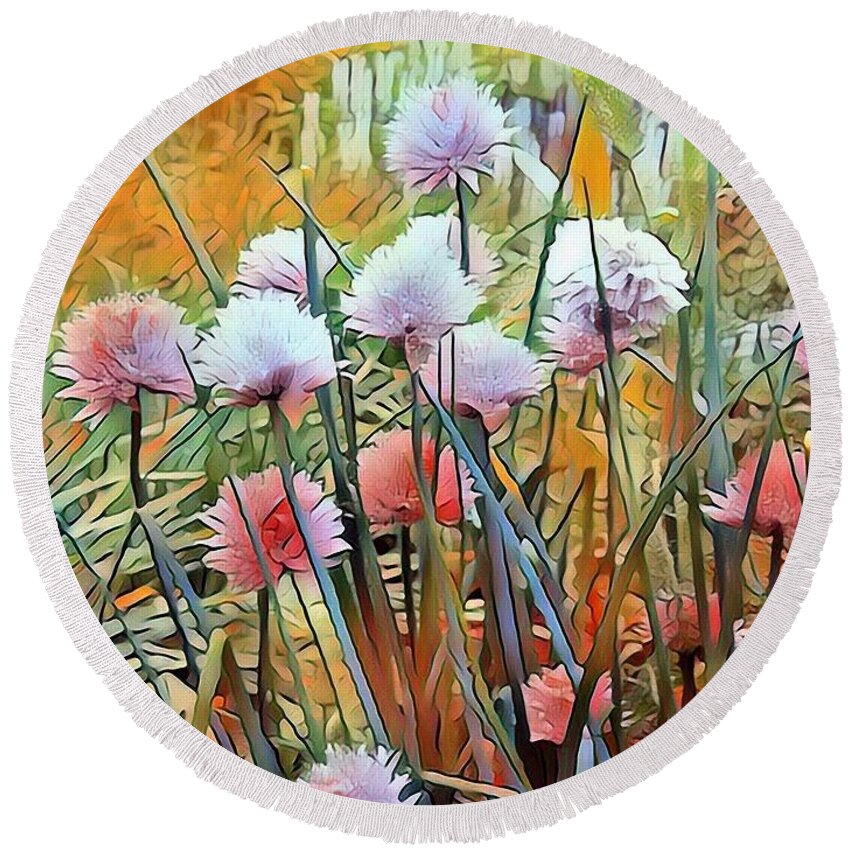 Summer Day Flowers Round Beach Towel featuring the mixed media Summer Day Flowers by Don Wright