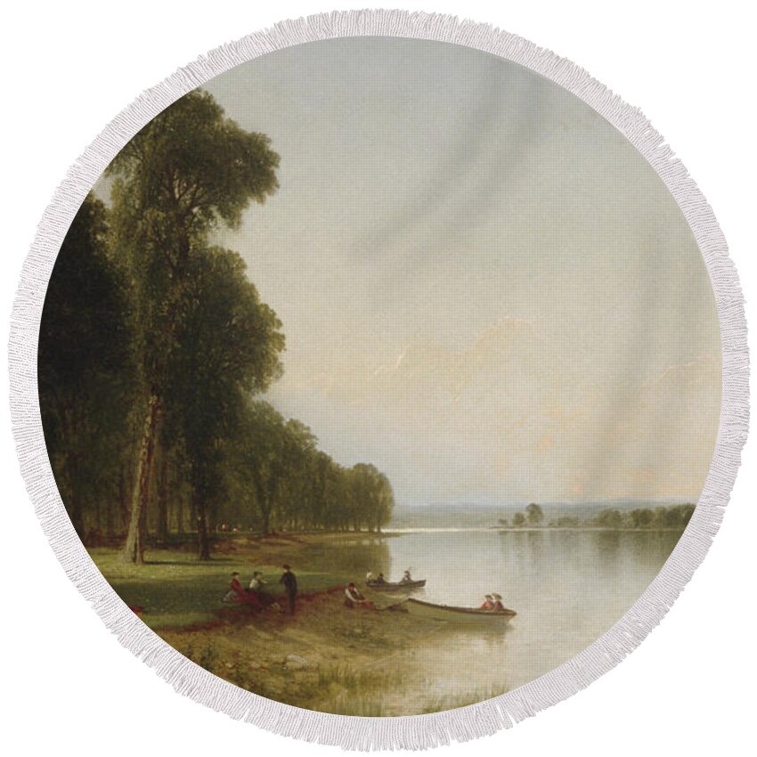 Summer Day On Conesus Lake Round Beach Towel featuring the painting Summer Day on Conesus Lake, 1870 by John Frederick Kensett