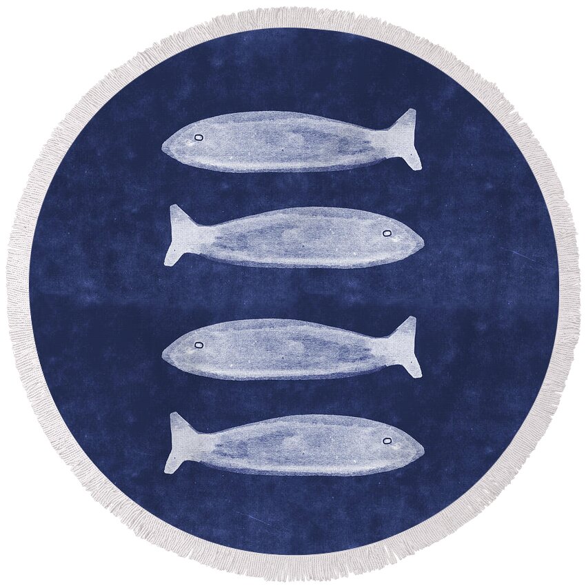 Blue Round Beach Towel featuring the mixed media Summer Fish- Art by Linda Woods by Linda Woods