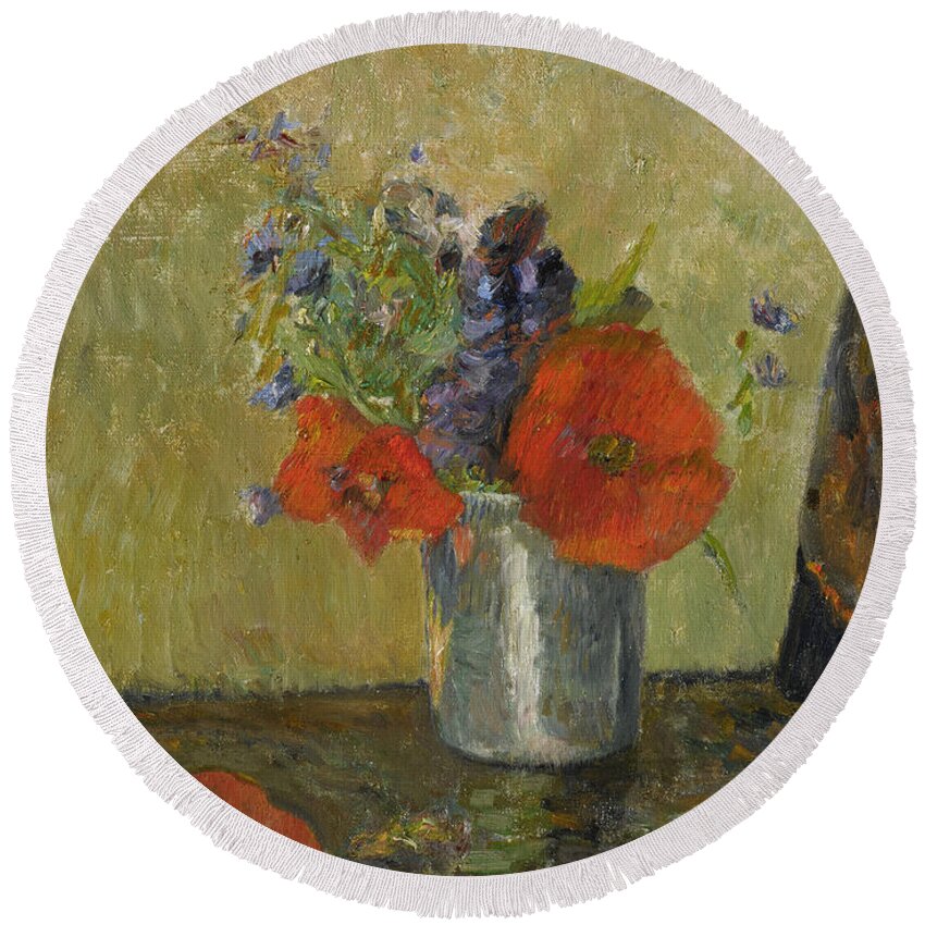 Paul Gauguin Round Beach Towel featuring the painting Summer Flowers in a Cup by Paul Gauguin