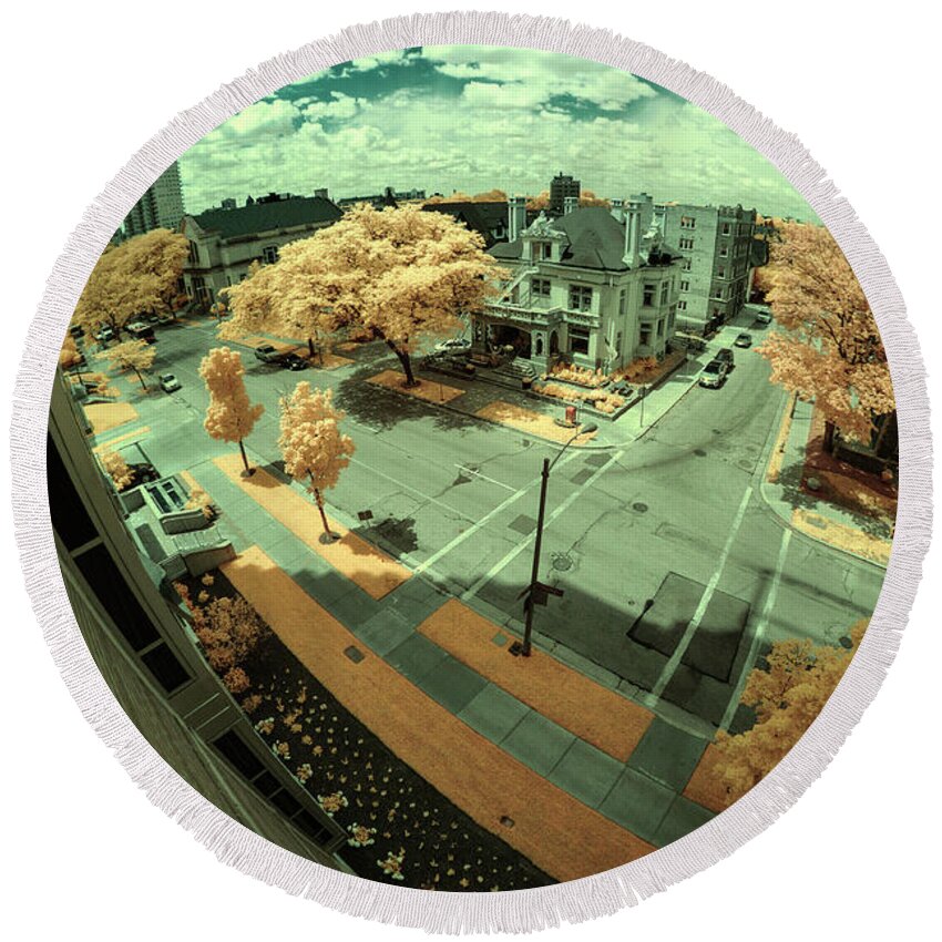 Infrared Round Beach Towel featuring the photograph Summer in the City #1 by John Roach