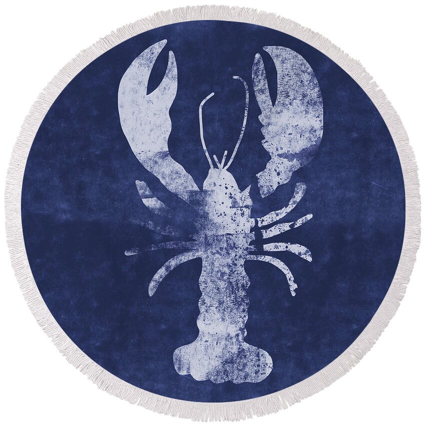 Cape Cod Round Beach Towel featuring the mixed media Summer Lobster- Art by Linda Woods by Linda Woods