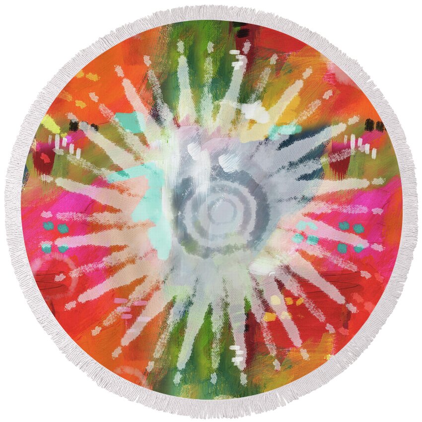 Groovy Round Beach Towel featuring the mixed media Summer Of Love- Art by Linda Woods by Linda Woods