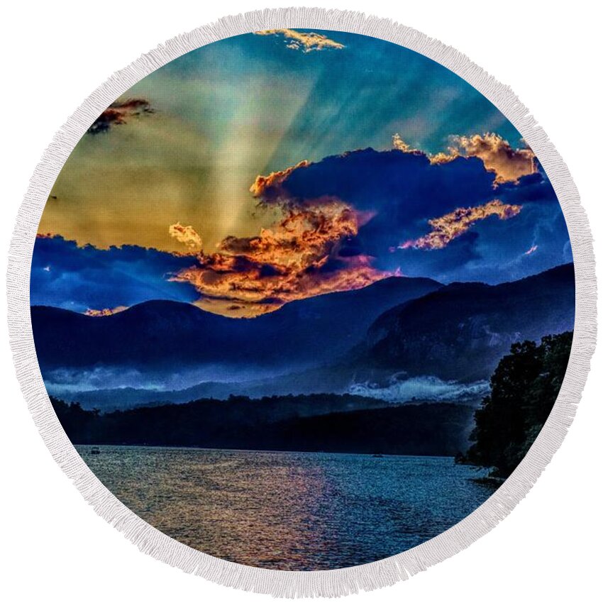 Lake Lure Round Beach Towel featuring the photograph Summer Sundown by Buddy Morrison