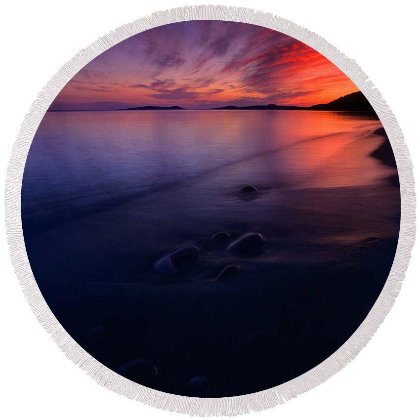 Lake Superior Round Beach Towel featuring the photograph Summer Sunset    by Doug Gibbons