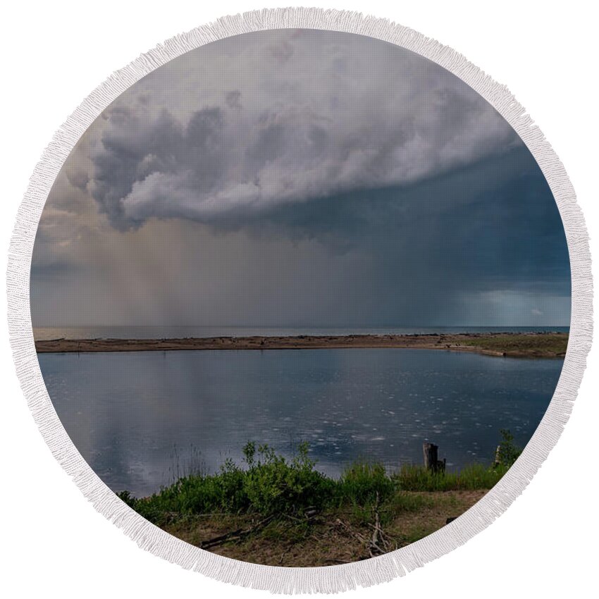 Mouth Of The Sucker River Round Beach Towel featuring the photograph Summer Thunderstorm by Gary McCormick