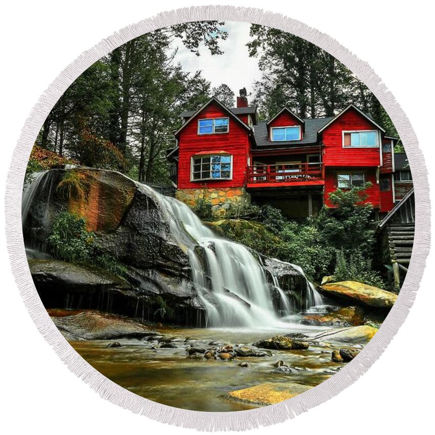 Living Waters Ministry Round Beach Towel featuring the photograph Summer Time at Living Waters Ministry and Shoals Creek Falls by Carol Montoya