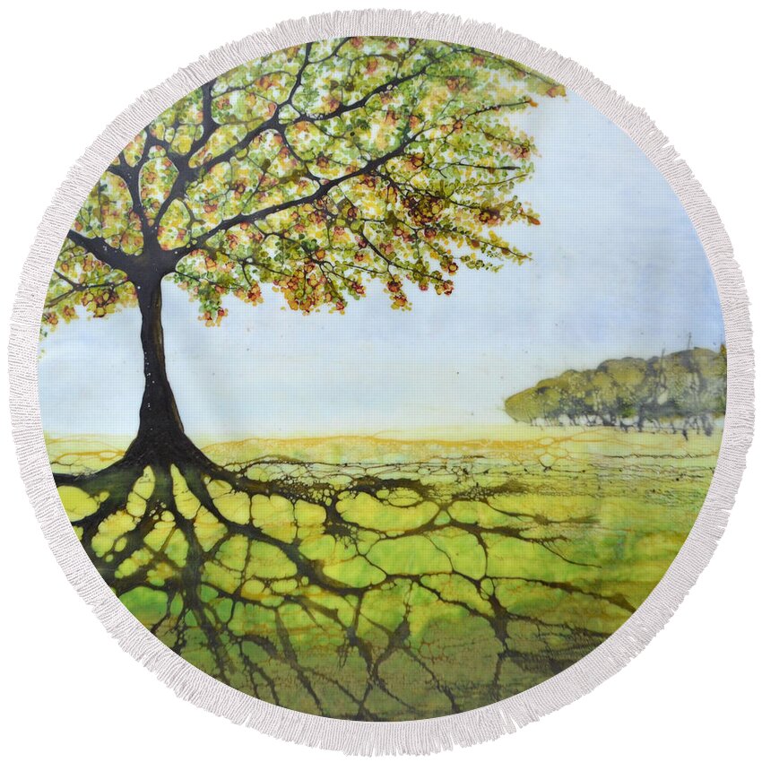 Encaustic Round Beach Towel featuring the painting Summer Trees by Jennifer Creech