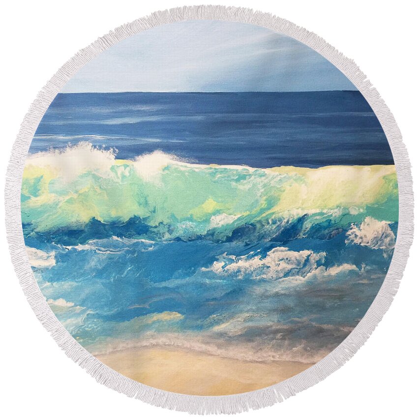Ocean Round Beach Towel featuring the painting Summer Vacation by Linda Bailey